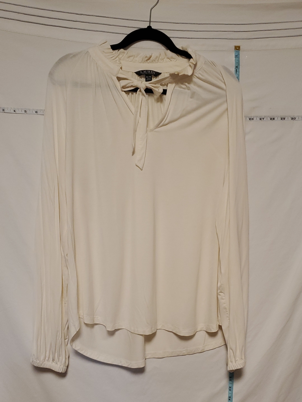 Lauren Ralph Lauren Cream Tie-Neck Long Sleeve Blouse XL Dark Romantic Boho